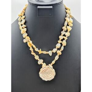Vintage 925 Sterling Mother of Pearl Two Strand Bead Rose Pendant Necklace